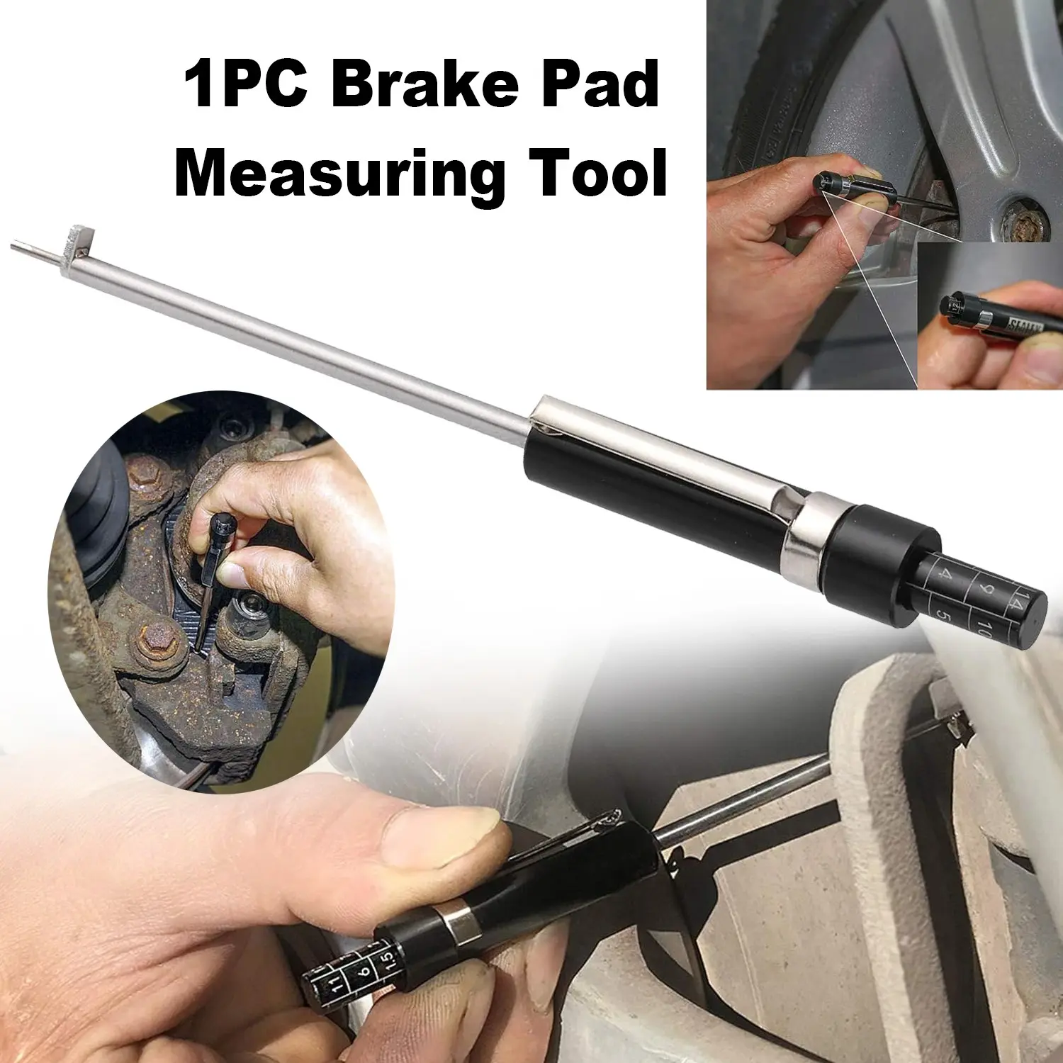 High Precision Brake Pad Thickness Gauge, Aluminum Alloy Measurement Tool, External & Internal Brake Pad Tester, Car Brake Disk Checker, Car Maintenance