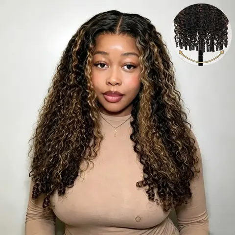 Midulla Highlight Burmese Curly 13x6 Pre Cut Lace Front Wigs Human Hair Ready to Wear Glueless Wig with Finger Coil Ends 200% Density #backtoschool