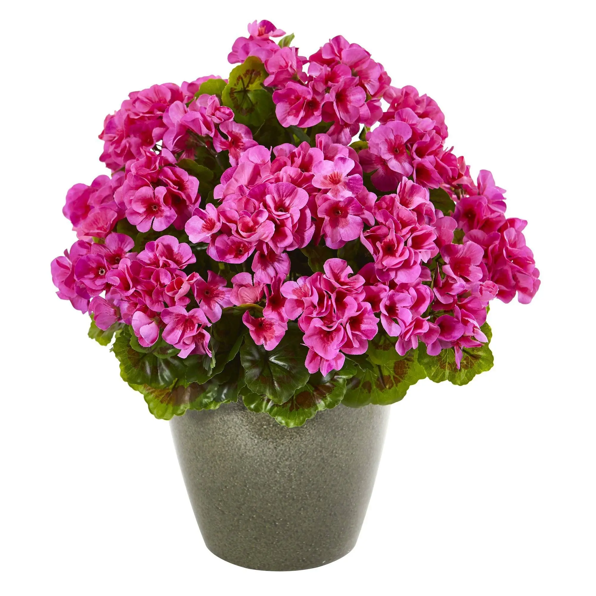 17” UV-Resistant Silk Artificial Geraniums with Planter, Decorative Vibrant Floral Blooms, Botanical Aesthetic Indoor-Outdoor Home Garden Flower Arrangement Supplies
