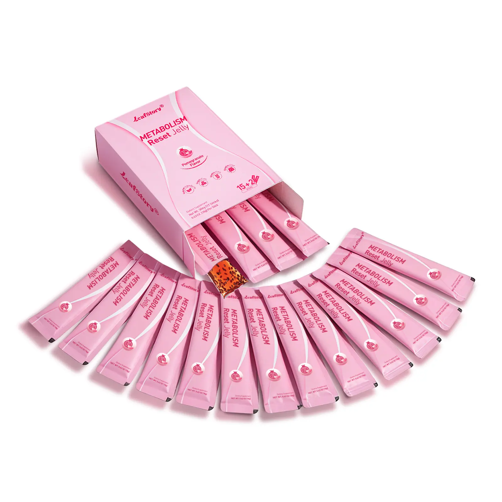 【Summer Clearance】LeafStory Metabolism Reset Jelly (17 Sticks/7 Sticks): Pomegranate Flavor, Support Metabolism & Energy, Support Digestion & Gut Health, Sugar-Free, Skin Elasticity, Hair & Nails, Gluten-Free, Non-GMO, Gelatin-Free-F