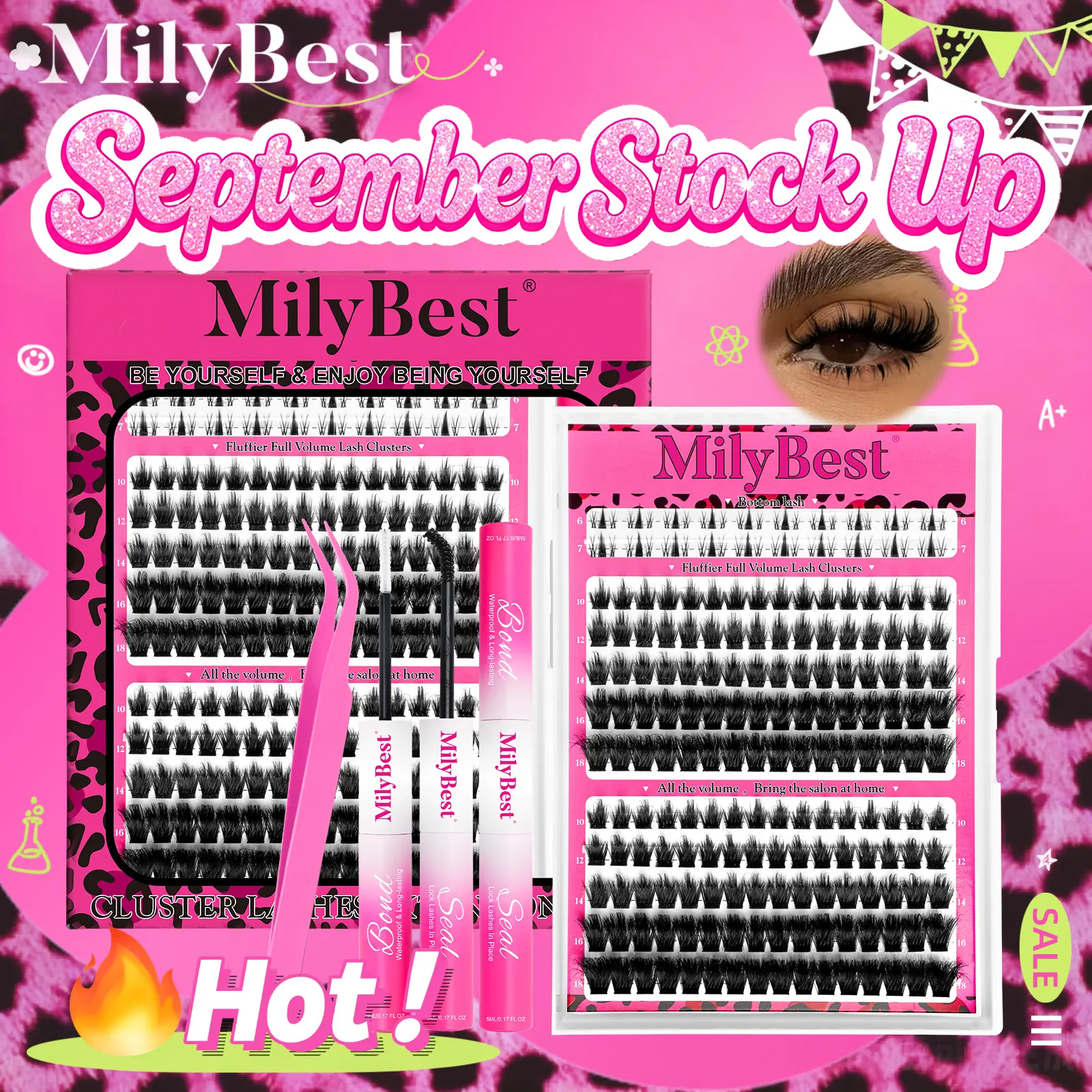 MilyBest Cove Wispy Manga Cluster Lashes Kit – Cosmetic DIY Eyelashes Extensions for Beginners, 10-18mm D Curl Mixed Length, Upper & Bottom Natural Fluffy Lightweight, with Bond, Seal, Glue & Tweezers for Makeup Tutorials，animelashes,tiktokshopstockup
