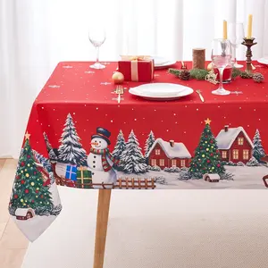 Christmas 60x102 Rectangle Tablecloth Winter Snowman Farmhouse Xmas Tablecloths - Oblong Snowflake Red Christmas Table Cover Washable Waterproof for Holiday Decoration Dining Party