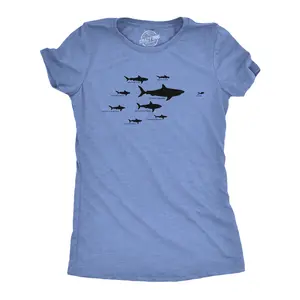 Women's Shark Hierarchy Chart T Shirt Funny Science Ocean Tee for Guys Funny Womens T Shirts Cute Vintage Fashion Casual Ladies T-Shirt Gift Shark Tops for Women Funny Science Top Women's Novelty Tees Light Blue