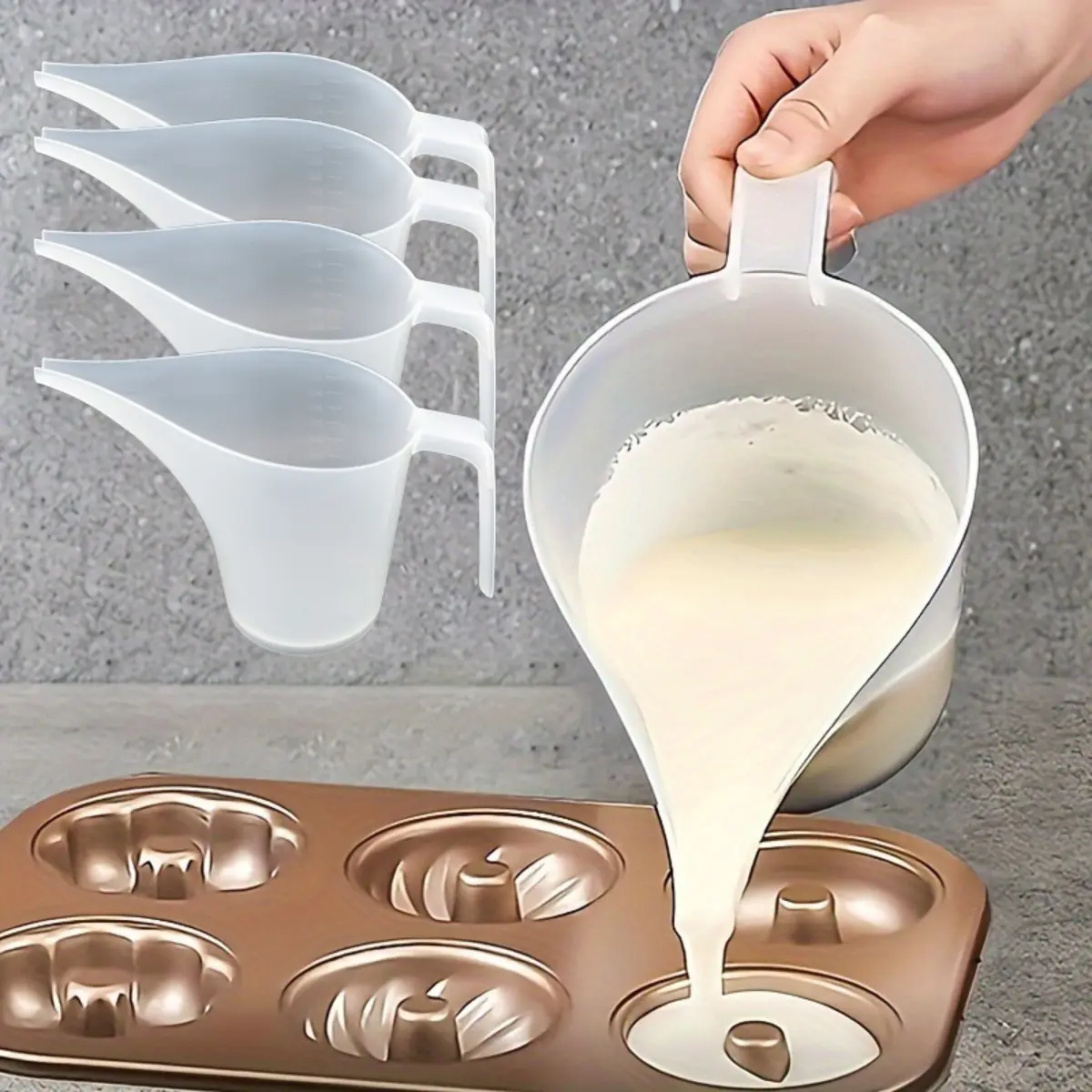 4-piece Long Mouthed Funnel Measuring Cup -1000ml, Made of Durable Plastic Material with Scale Markings - Suitable for Baking, Cooking, and Watering Plants