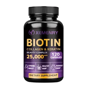 Xemenry - Biotin | Collagen | 25,000 mcg - Hyaluronic Acid | B2 | B3 | B6 | B7 - Made in the USA - Unisex | 60/120 Capsules