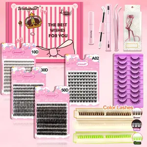 Mixed Styles & Colored 3D Fluffy False Eyelashes with Bond & Sealing & Lash Remover & Tweezers & Eyelash Curler, Natural Curling False Eyelashes, Eye Makeup Accessories for Women