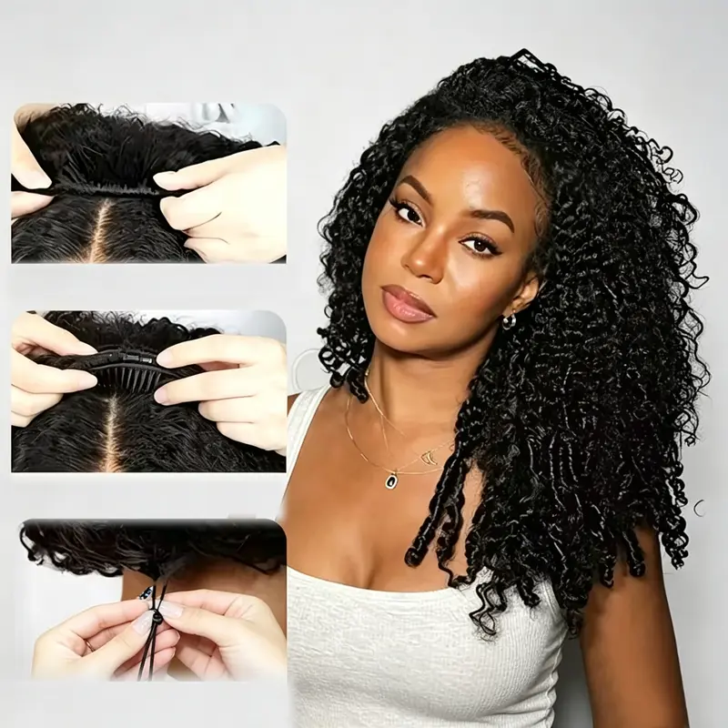 Female Afro Kinky 3-in-1 Half Wig for Black Women, 100% Human Hair, 180 Density, Glueless Drawstring Cap, Beginner Easy Ready-to-Wear Human Hair Half Wig