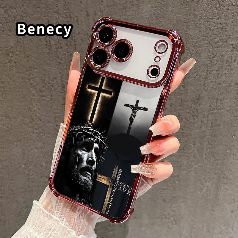 Four Corner Airbag Anti-Collision Electroplated Phone Case for iPhone 17 Pro Max 16 15 Plus Air 14 13 12 11 E Divine Sacrifice Faith Patterned Protection Smartphone Cover