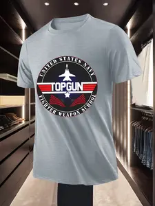 Casual Fashion Men's United States Navy TOPGUN Fighter Weapon School Printed Short Sleeve T-Shirt