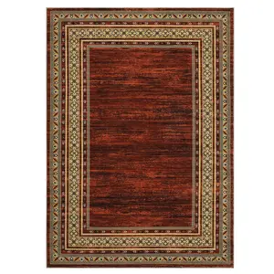 【Christmas Gift】9 x 12 ft Polyester Red Rectangular Living Room Bedroom Dining Room Geometric Bordered Print Modern Machine Washable Area Rug