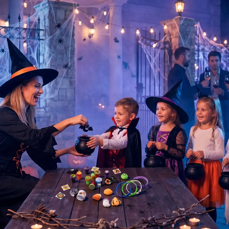 144 Pcs Halloween Toy Gifts for Kids, 24 Packs Prefilled Mini Pumpkin Buckets for Kids Halloween Party Favors Trick or Treat 144Pcs Witch's Jar (24 Packs)