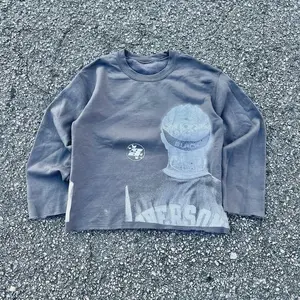 BLACKBUTTERFLY Iverson Gray Long Sleeve Custom Cropped Vintage Crewneck Sweatshirt Shirt Menswear