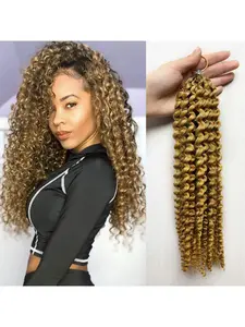 16 Inch Pre-Separated Jerry Curly Human Crochet Hair Bundles - 60g 100 Strands Deep Wavy Feather Extensions with Invisible Knots for Black Women