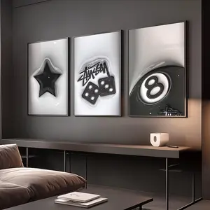Set of 3 HypeBeast Decor, Cool Wall Art, 3D Wall prints, Urban Street Art, HypeBeast Room Decor, Gift for Him, 8 ball