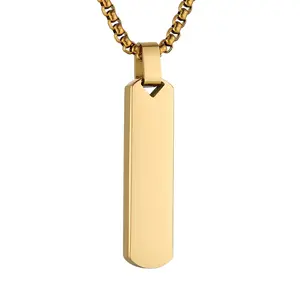 HZMAN Gold Bar Pendant Necklace for Men High Polished Simple Cool Stainless Steel Vertical Cuboid Bar Necklace Jewelry Gift