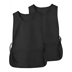 2-Pack Womens Patched Pocket Aprons - Durable & Stylish with Functional Side Ties, Adjustable Fit for Multipurpose Kitchen & Crafting Protection Pad Black