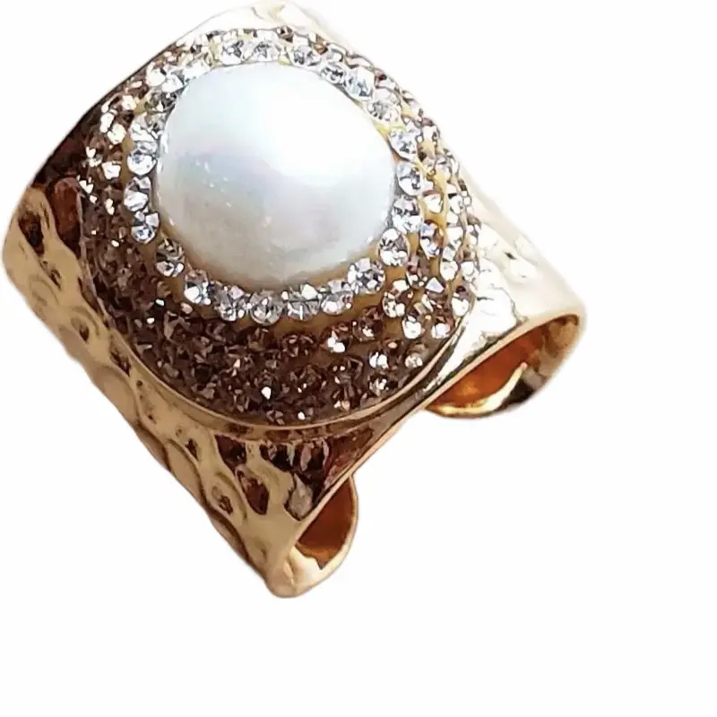 The Pearl Legacy Ring by The Jewelry Junkie, freshwater pearl cuff ring, hammered gold tone handcrafted ring