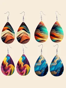 Women's Minimalist Abstract Mountain Drop Earrings, Lightweight Synthetic Leather Dangle Earrings, Vibrant Design, Stainless Steel Hooks, Statement Earrings