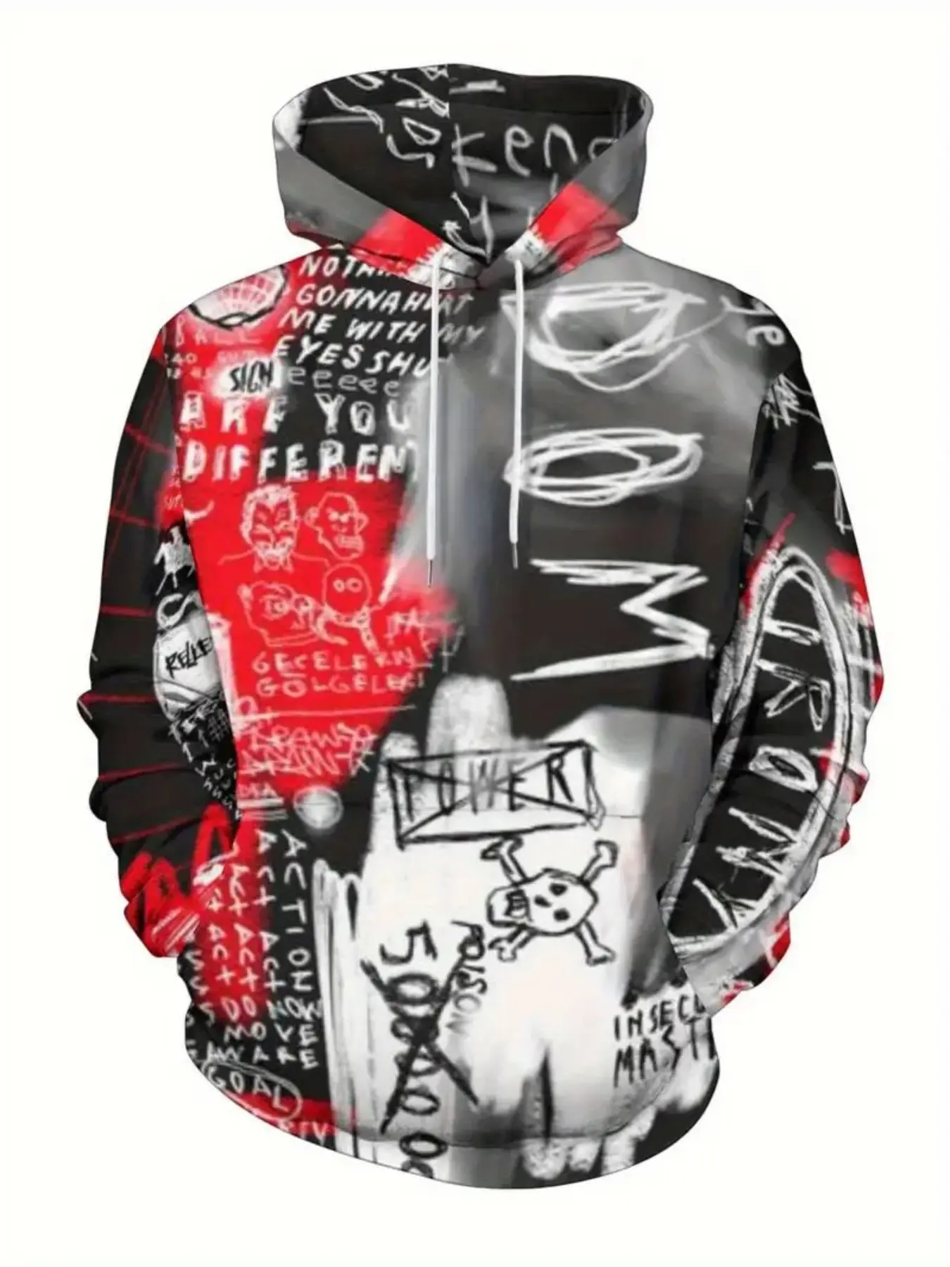 Men's 3D Print Graffiti Hoodie, Casual Fitted Long Sleeve Pullover, All-Over Print, Comfortable Streetwear for All Seasons