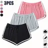 Women's 3-Piece Polyester Active Above-Knee Shorts - Elastic Waist, Contrast Color Tie, Bandage Look, Loose Fit, Lightweight, Women's Clothes, Clothes Products, Outdoor Sports, Jogging Workout, Everyday Wear
