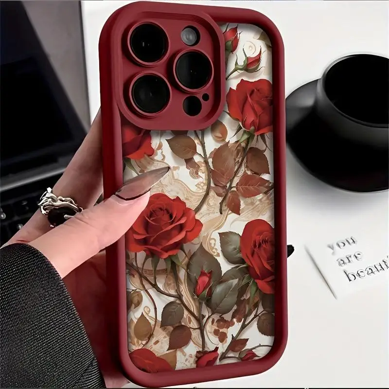 Rose Floral Pattern Phone Case, 1 Count Soft Shockproof Phone Protective Cover, Phone Accessory Compatible with iPhone 11 12 13 14 15 16 Pro Max XR X