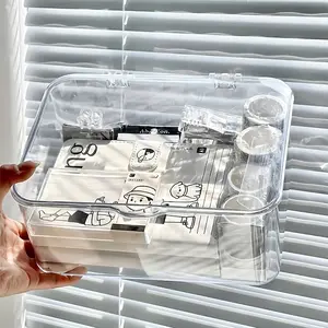 1 Transparent Stackable Plastic Storage Box with Lid - Multi-functional Home & Office Organizer for Pens, Markers, Stationery - Durable Design, Space-Saving Vertical Storage