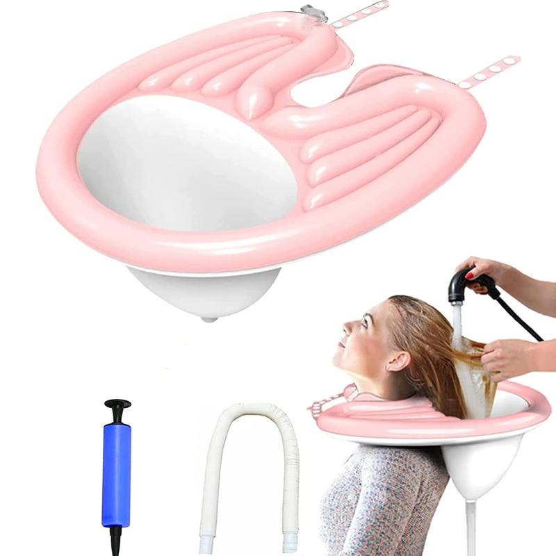 King Estore Portable Inflatable Shampoo Basin for Bedside and in Bed for Elderly, Disabled, Pregnant, Injured, Bedridden, Handicapped. Wash Hair in Bed Shampoo Bowl with Drain Tube Use for Washing Coloring Hair