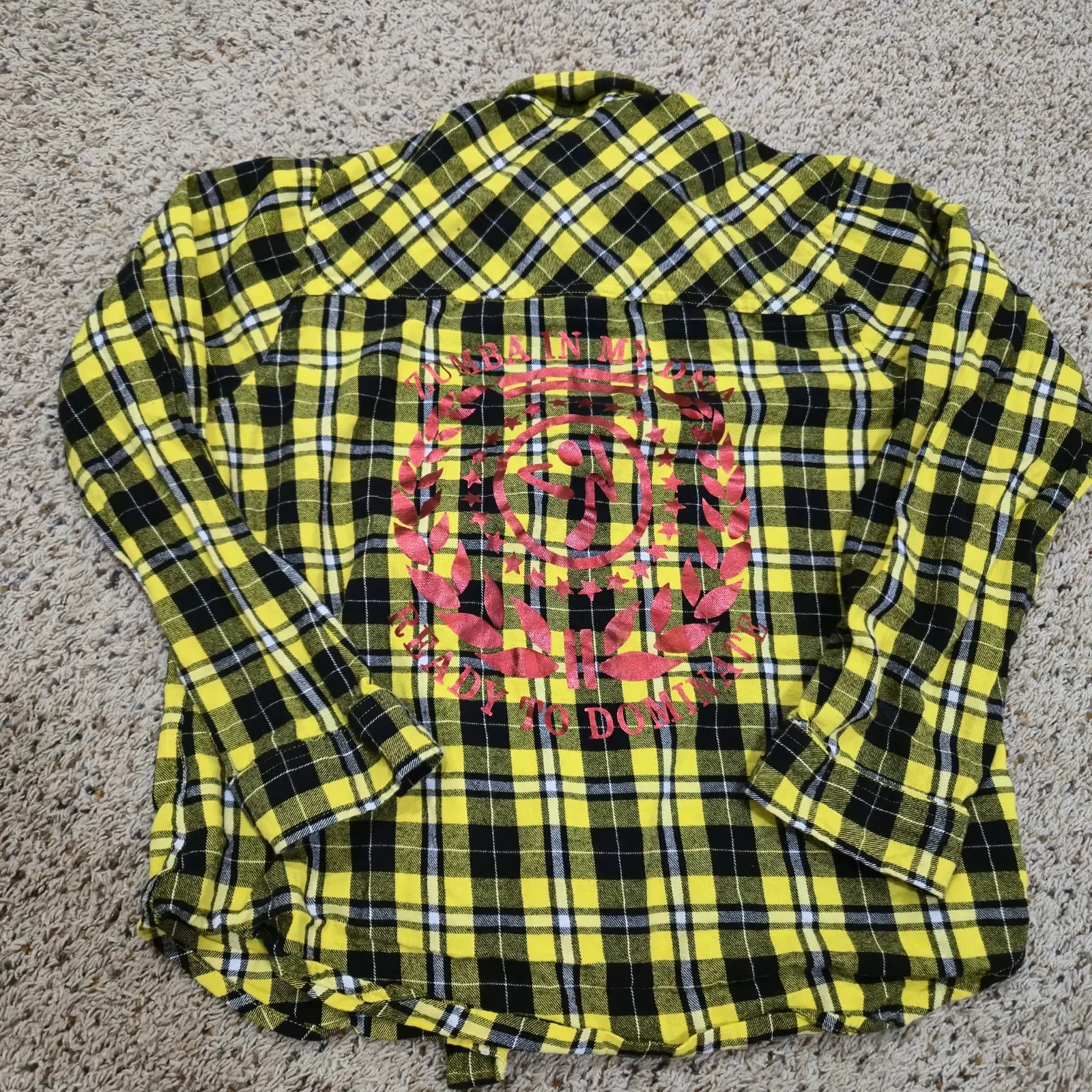 Zumba Long Sleeve Button Up Plaid Shirt Womens Small Yellow Casual Sports Cotton