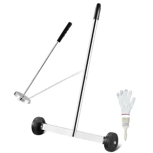 15-Inch Magnetic Sweeper with Wheels, 8 lbs Capacity, with Telescoping Magnetic Pickup Tool, Adjustable Handle, Magnetic Pickup Sweeper to Pick Up Nails and Screws, for Workshop, Garage, Yard