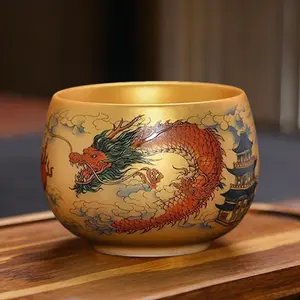 Gilded Dragon and Phoenix Ceramic Tea Set Gilded Tea Cups Premium Tea Cups for Gifting