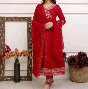 Pure Georgette Embroidery Three Pieces Anarkali for Stylish Wear Clothes Womenswear Suits Top Pants fastive collection