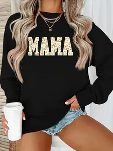 Women's Autumn Winter Casual Fitted Long Sleeve Round Neck Graphic Sweatshirt, Womenswear, Thin Fabric, Vintage Style, United States 1997 Design
