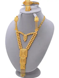 Luxury Dubai Jewelry Set, Earrings Set 4-Piece Middle Eastern Long Fringe Necklace Bracelet Ring Earring Combo, Elegant Party Accessory Gift
