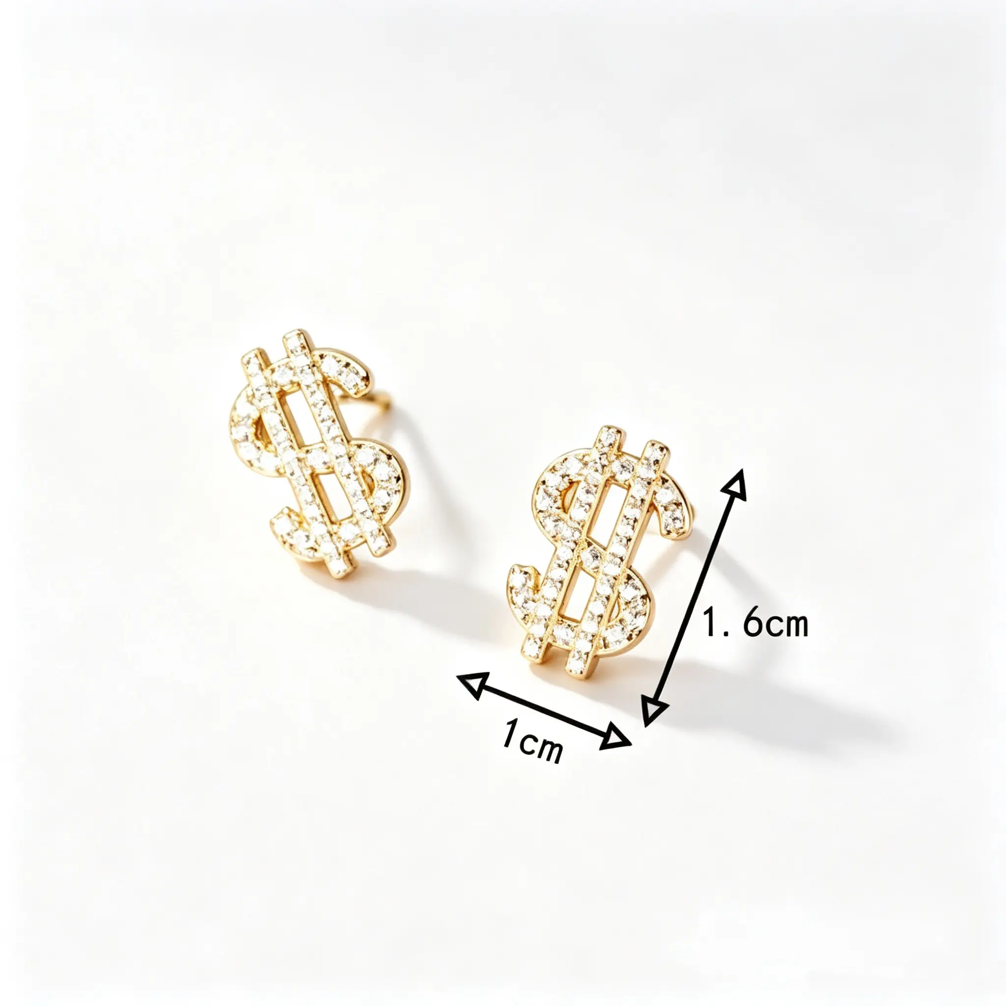Bling Dollar Sign Stud Earrings - Daily Hip-Hop Jewelry with Rhinestone Sparkle, Metal Coating, Gold & Silver Iced Out $ Studs, Large/Small Multiple Styles for Men