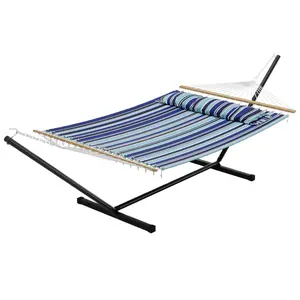Double Hammock with Stand – 475 lbs Capacity, Adjustable Double-Layer Outdoor Hammock Chair, Sturdy Steel Frame, Thick Rope, for Backyard, Camping, Porch, or Outdoor Adventures