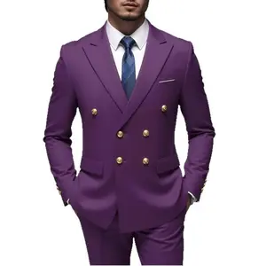 Men’s Fashion Denim Two-Piece Suit Set – Luxury Slim Fit with Double-Breasted Peak Lapel Jacket and Matching Pants, Elegant Male Outfit