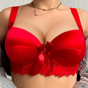 MImilemon Plus Size Valentine's Day Sexy Push-Up Bow Lace fantasy Bra Bow tie Valentine's Day perfect valentine gift Womenswear