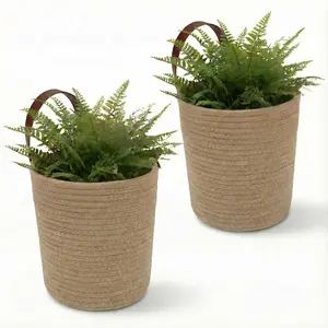 2Pack Natural Jute Hanging Baskets 7 * 8 in, Round Woven Wall Decor & Storage Planter for Plant Decor and Home Organization,Walls Basket for Bedroom, Living Room, Bathroom,Boho Decor (Jute)