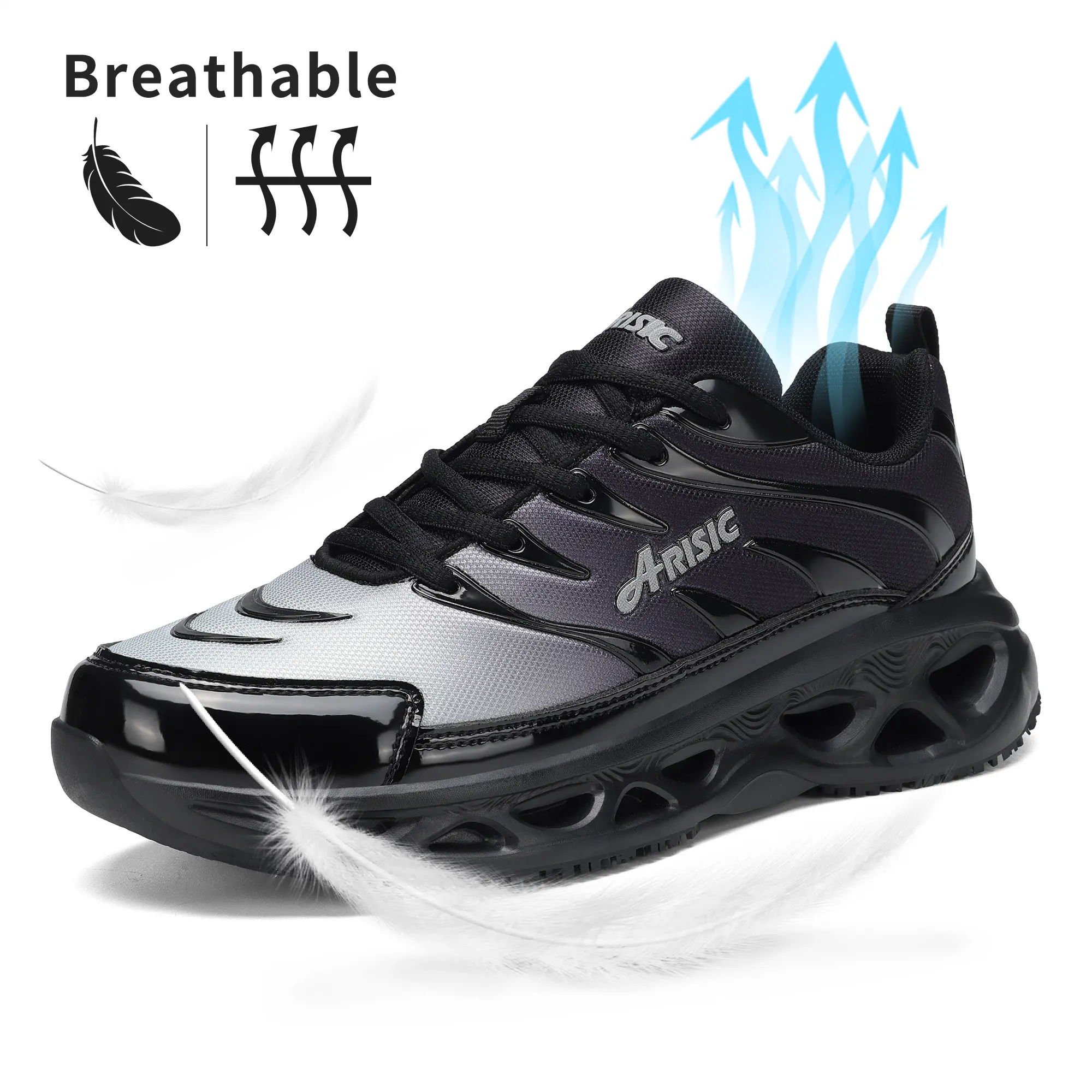 Men's Slip-On Waterproof Work Shoes, Breathable Mesh Sneakers with Non-Slip Soft Sole and Cushioned Arch Support for Walking, Waterproof Sneakers, Soft Soled Sneakers