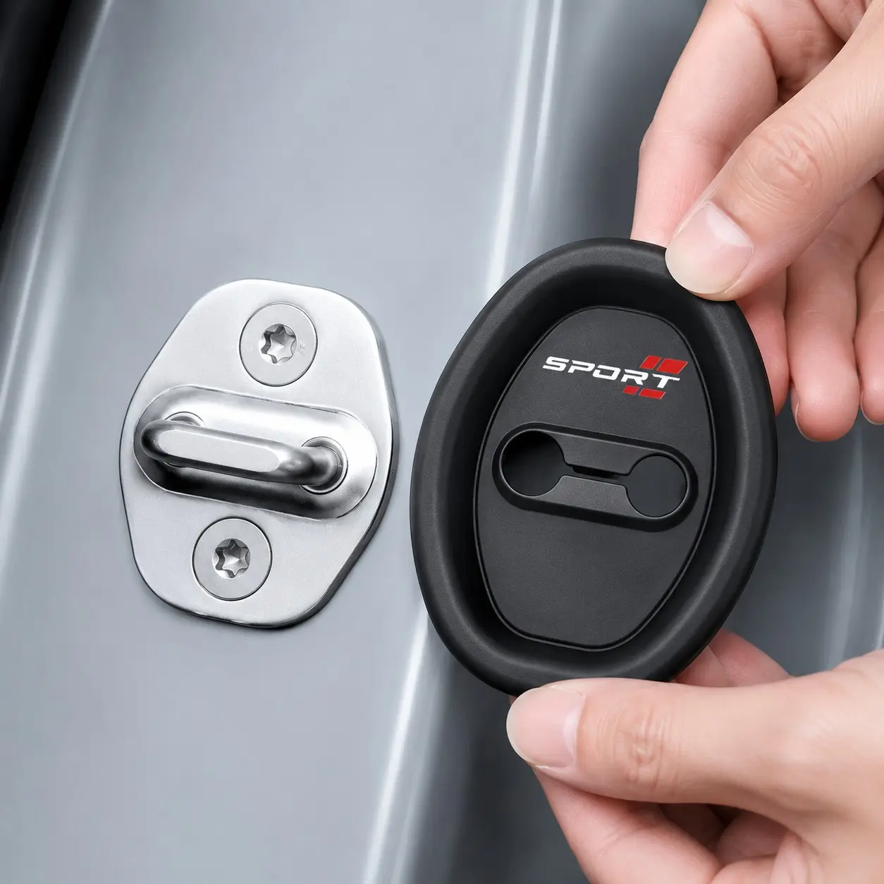 4PCS Car Door Lock Silicone Pad Set,Door Latch Protector Cover Pads,Shock Absorbing Car Door Lock Buckle Cover,Anti Scratch Car Door Striker Cover,Car Accessories for Cars SUVs Trucks Pickups
