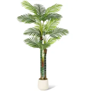 6FT（2PCS) Plastic Multi-Stem Palm Tree Decorations, Realistic Indoor Plant for Home or Office, Easy Maintenance Decorative Fruit Lightweight Tropical Ornaments