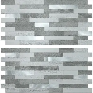 20 Sheets Faux Stone Peel and Stick Backsplash, Grey Slate Look PVC Wall Tile Stick on Backsplash for and