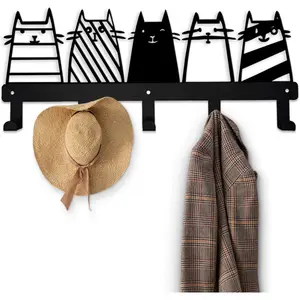 Aimery Metal Cat Coat Hooks Wall Art Decor Chic Black Key Holder -Coat Hanger Wall Mount Multipurpose Wall Hooks for Storage, Living Room, Hallway, Office (Black)
