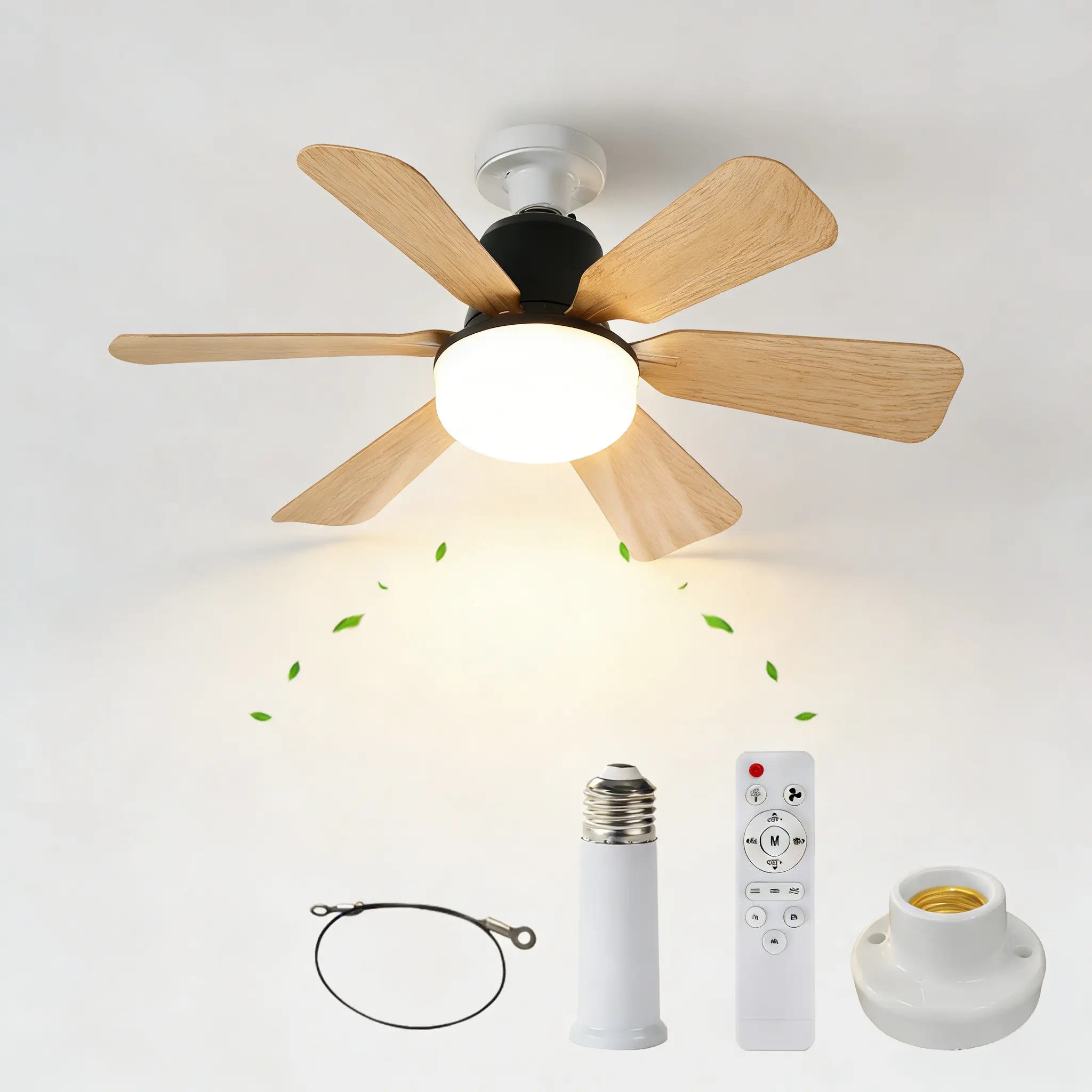 E27 Screw Fan Light, Space-Saving, Low Noise Operation, Wire-Free Installation, Remote Control Dimming & Color Adjustment, Three-Speed Wind, Atmosphere Lighting, Ceiling Fan Lights, Ambient Lights, Home Lighting