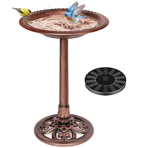 VIVOHOME Bird Bath with Solar Fountain for Outside, Polyresin Pedestal Bird Baths with Solar Powered Pump for Outdoor, Garden, Weather-Resistant Birdbaths with 20" Bowl
