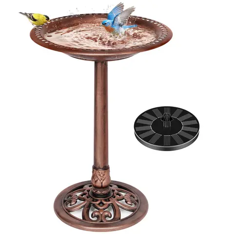 VIVOHOME Bird Bath with Solar Fountain for Outside, Polyresin Pedestal Bird Baths with Solar Powered Pump (Solar Powered – Requires Direct Sunlight) for Outdoor, Garden, Weather-Resistant Birdbaths with 20" Bowl outdoorfun