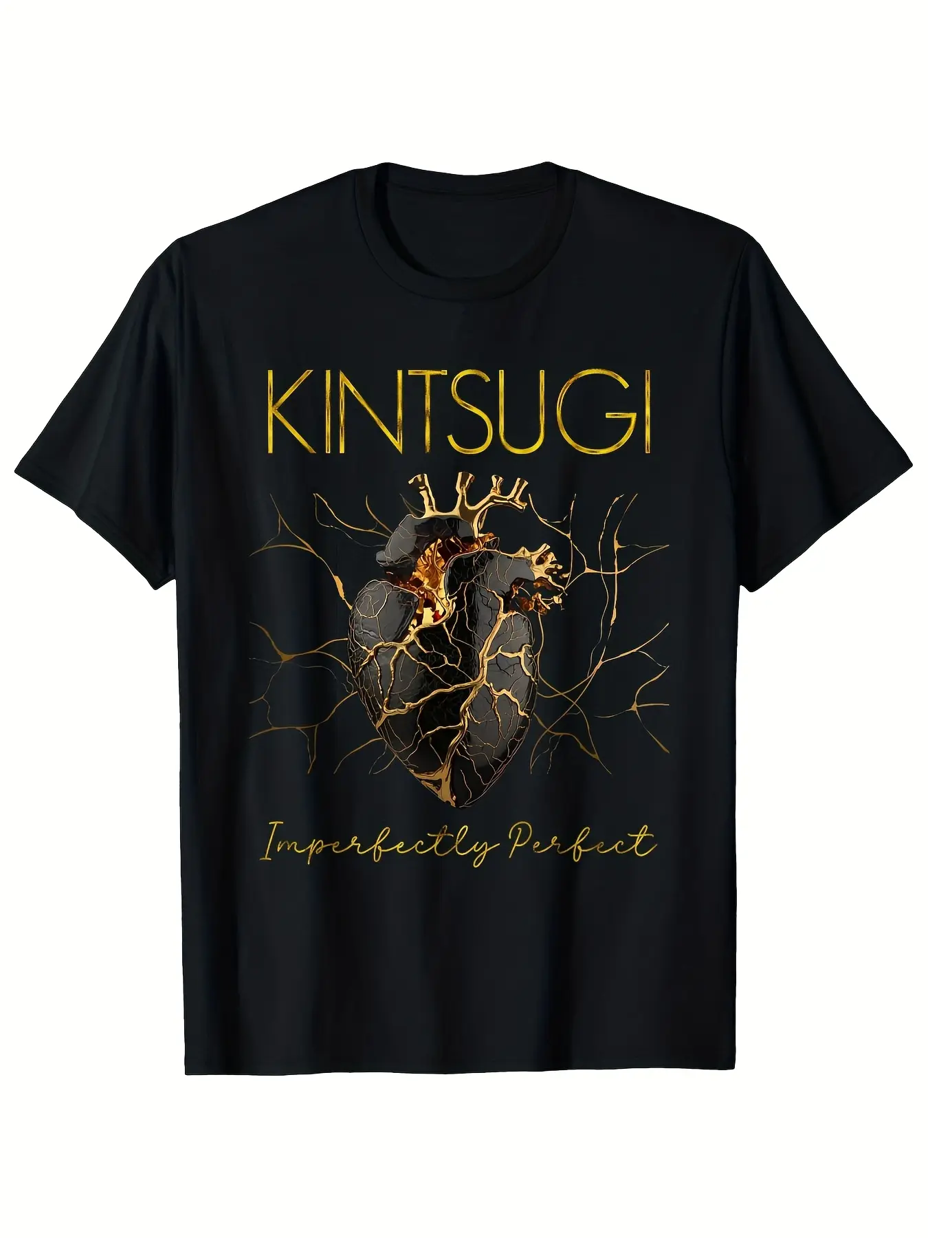 Men'S Kintsugi Pottery-Themed T-Shirt in Black Fea unisex soft cotton short sleeve t shirt, vintage graphic casual tee for men women teens, perfect birthday holiday gift for camping travel gym daily street casual wear