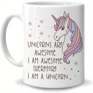 11oz Unicorn Fantasy Ceramic Coffee Mug – Funny "Unicorns Are Awesome" Design with Colorful Stars & Rainbow Mane – Perfect Gift for Unicorn Lovers, Birthdays, Christmas, and More – BPA-Free, Hand Wash Only