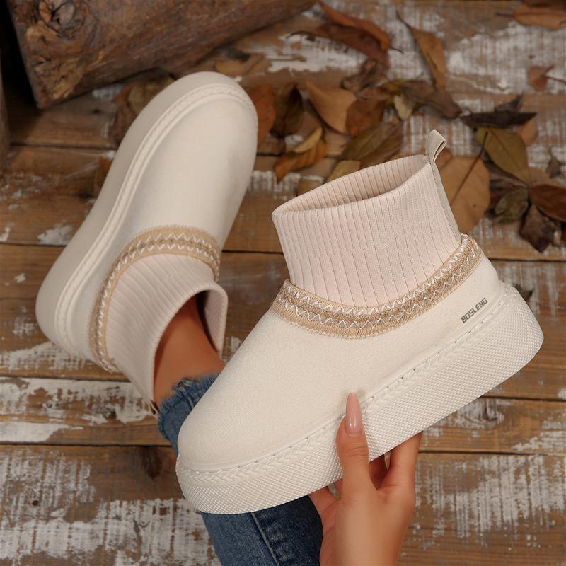 Women's Chunky Platform Sock Snow Boots Cozy Winter Knit Footwear Indoor Outdoor Shoes