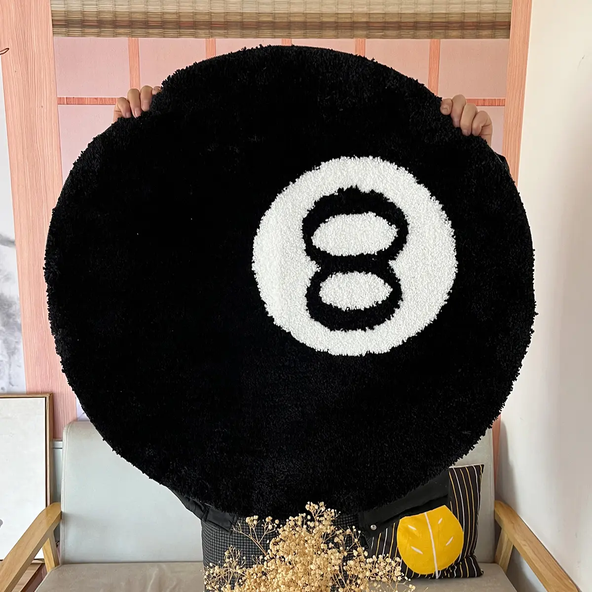8-Ball Carpet, Round Rug, Decorative Area Rug, Soft Machine Washable Rugs, High Density Tufted Material, Soft Skin-Friendly, Non-Slip Bottom, Easy to Clean, Multi-Scene Use, Home Decor